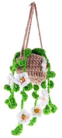 VICASKY Crocheted Spider Plant Potted Plant Crochet Car Hanging Ornament Crochet Hanging Basket for Car Interior for Home Office Decor