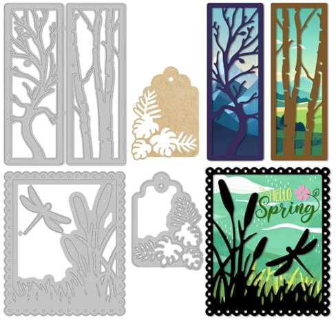 INFUNLY 3 Stück Pflanzen Stanzformen Zum Basteln von Karten Zweige Bäume Lesezeichen Metallrahmen Stanzformen Libellen Stanzformen Retro Spitzenrand Prägeschablonen Für Heimwerker Basteln Scrapbooking