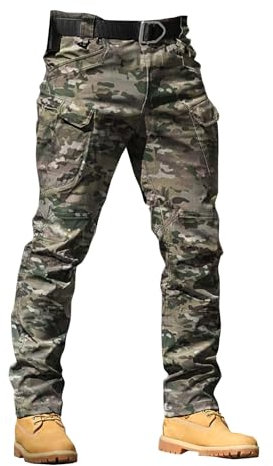 Nidddiv Hose Viele Taschen Einfarbiger Outdoor-Stretch-Overall für Herren mit Tarnmuster und großen Taschen, lockere, weiche Hose, regendichte Trainingshose Langlaufski Set Herren (Camouflage, XXXL)