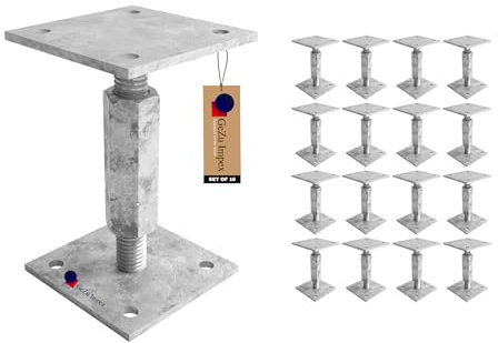 GeZu Impex Support de poteau Galvanoplastie Lot de 16 70 x 70 mm hauteur reglable platine bois pied poteaux clôture