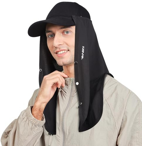 YANIKY Verstellbare UV Sonnenhut Nackenschutz Halstuch, 2-in-1 Sonnenschutz Atmungsaktiv UV-Schutz Halsklappe als Zubehör für Basecap, ideal für sommerliche Outdoor-Aktivitäten (Schwarz)