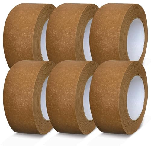 G4GOODS® 6 Rolls of 50mm x 50m Kraft Paper Tape Self Adhesive Brown Paper Tape 100% Recyclable Parcel Tape Roll Ideal for Sealing Moving Boxes & Sustainable Packaging Solutions