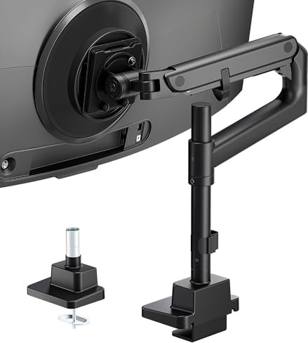 monTEK Ultrabreiter Monitorarm für Bildschirme bis zu 27 kg (17 - 57 Zoll), Aluminium, robuste Gasfeder, einzelner gebogener Bildschirm, verstellbarer Monitorständer, 75/100 mm VESA-Halterung, Schwarz