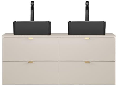 Lomadox Badezimmer Doppelwaschtisch 120 cm in Kaschmir matt, DURANGO-56, 4 Schubladen, Keramikwaschbecken
