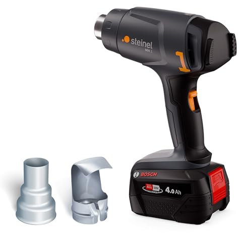 Steinel Pistola ad aria calda senza fili MH 1, inclusa batteria Bosch PFA 4.0 Ah 18V, pistola termica senza fili, 2 livelli di temperatura 300°C/450°C