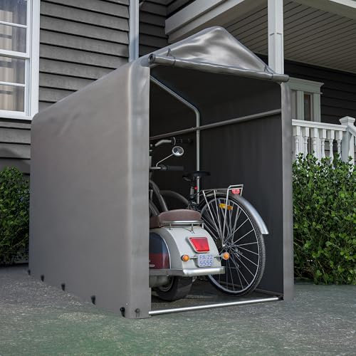 Geräteschuppen, Fahrradgarage Gerätehaus 187x100x160 cm, Carport Garagenzelt Lagerzelt, Wasserdichtes PE-Material, Wetter&Reißfest, für Motorrad/E-Bikes/Gartengeräte/Roller&Seniorenmobil, Dunkelgrau
