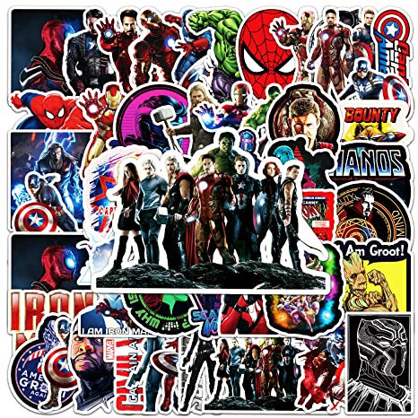 Adesivi Superhero, Set di 50 Adesivi, Adesivo alla Moda Personalizzati Decorativi per Auto, Computer Portatile, valigia, Bicicletta, Natalizi Compleanno Regalo per Bambini Adulti