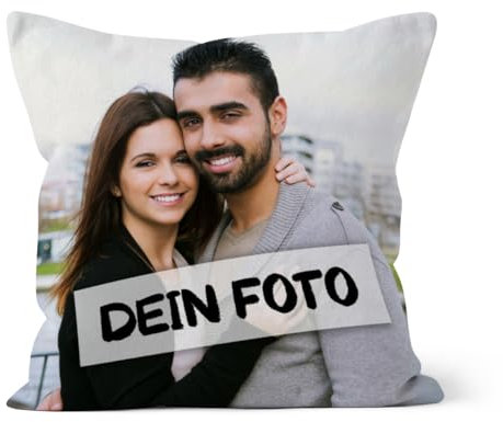 Personalisiertes Fotokissen mit je 1 Foto für Vorder- und Rückseite - Samtkissenbezug mit Fotos - Geschenk Valentin, Geburtstag 2 Fotos 40 x 40 cm
