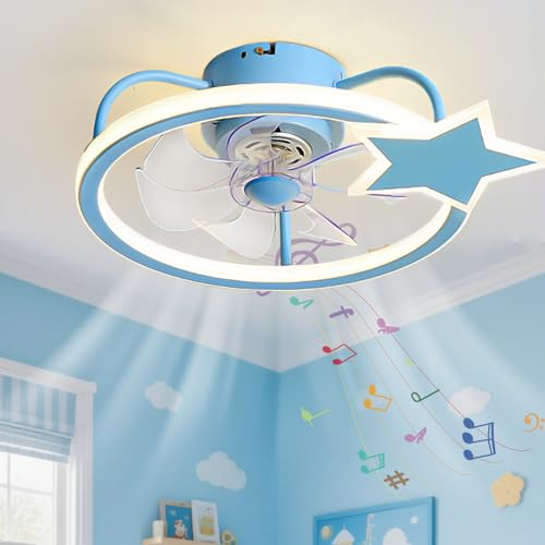 LASANYA Ventilador de Techo Moderno Estrella Infantil con Luz y Mando a Distancia, Lampara Ventilador Techo Inteligente Bluetooth para Habitación Infantil, Celing Fan with Light Regulable-Azul