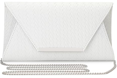 BAIGIO Clutch Damen PU Leder Abendtasche Elegante Handtasche Weiß Brauttasche Kettentasche für Hochzeit Kleine Umhängetasche Crossbody Tasche
