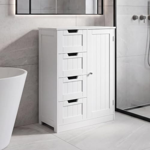Bath Vida 4 Drawer 1 Door Floor Cabinet, White, FSC 100%, H 81 x W 60 x D 30 cm