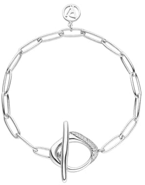 PAUL VALENTINE - Damen Armband 925 Silber - mit Zirkonia Stein - T-Bar Oval Anhänger - PV-B0006