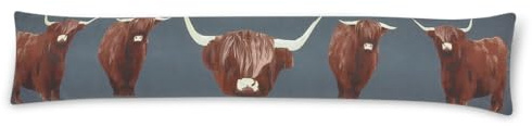 Highland Cow Draught Excluder – 87x18x15cm Door Draft Stopper – Soft Polyester Cotton with Hollowfibre Filling – Removable Zipped Cover – Animal Print Draught Blocker – Home Insulation