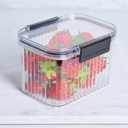 OHS Clip Lock Food Container Small, BPA Free Ribbed Plastic Food Storage Container 680ml Airtight Stackable Meal Prep Containers with Lid Kitchen Storage for Cereals Spices Snacks, Clear