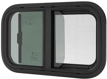 HUOMMGS Wohnmobilfenster 50 x 30cm Camperfenster Gehärtetes Glas Wohnmobil Fenster Schwarz Schiebefenster Modern Wohnwagenfenster RV Ausstellfenster Upgrade Wohnmobilfenster für Wohnwagen