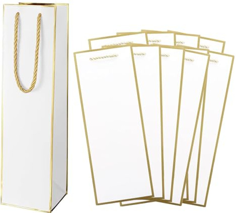 10-Pack Luxury Paper Wine Gift Bags 35x9x9 CM for Single Wine Bottles Tote Carrier Champagne Beer Bottle Bags Pouches for Wedding Festival, Tasting Party Favors, Birthday, Picnic, Christmas Gifts