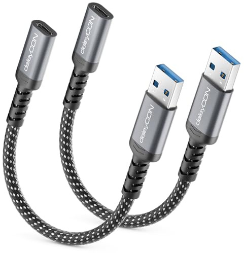 deleyCON USB-C auf USB Adapter 10 Gbps Typ-C Buchse, 2 Stück | USB-A Stecker Kabel für iPhone 17/16/15 Serie, iPad, Galaxy S26/S25/S24/S23 Serie, A56, A16, Laptop, SSD, HDD, Notebook