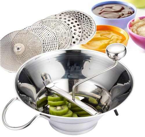 Passaverdure professionale in acciaio inox | Tritaverdure manuale da 30 cm con 5 dischi per preparare puree, marmellate, salse e zuppe lisce