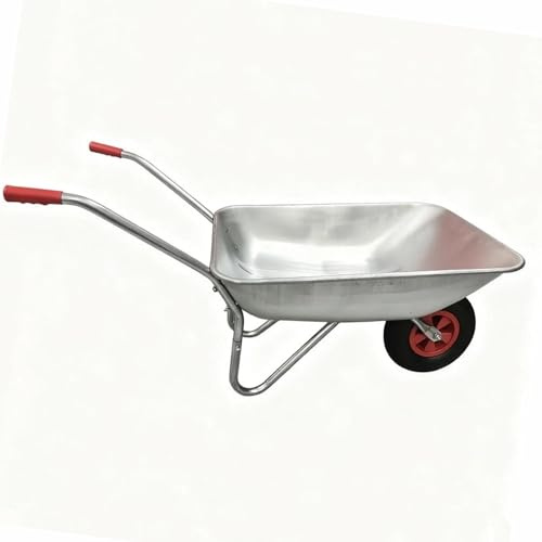 Wheelbarrow 130kg Heavy Duty Garden Cart Galvanised Metal Pneumatic Tyre Single Wheel Barrow for Gardening Landscaping DIY 80L Capacity (Silver)