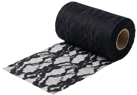 G.schmückt Tischband Dekoband Spitze, Spitzenband auf Rolle, Tischläufer Dekoläufer zuschneidbar Geburtstag, Taufe, Kommunion, Hochzeit (25m x 15cm, Schwarz)