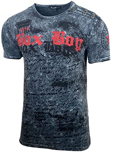 Herren Rundhals Vintage T-Shirt Kurzarm Slim Fit Design Fashion Top Print Shirt 102, Farbe:Anthrazit, Größe:2XL