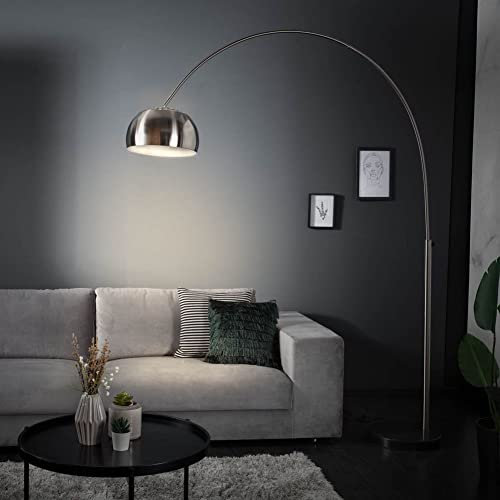 cagü Design Retro Lounge Bogenlampe LUXX Chrom gebürstet mit Marmorfuß Schwarz 170-210cm Höhe verstellbar