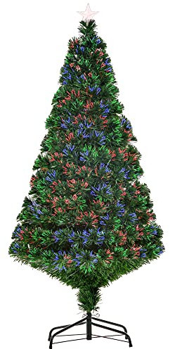 HOMCOM 5FT Pre-Lit Fibre Optic Artificial Christmas Tree Holiday Xmas Décor with Tree Topper Multi-Colour