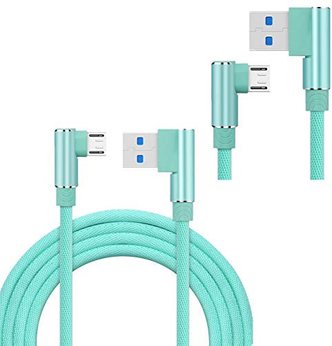 90 Degree L-Shaped Right Angle 1M+2M+3M Micro USB Cable Data Sync Charging Cord for Samsung Galaxy S7 S6, HTC, Nexus, LG & More (Green)