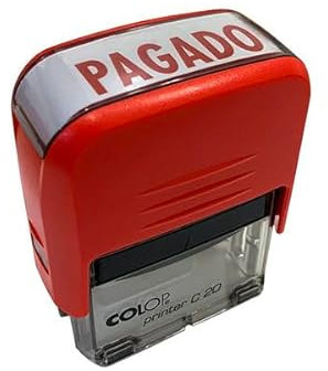 COLOP - Sello para Oficina, Empresas y Comercios con Texto PAGADO | con Tamaño de Impresión 14 x 38 cm | Incluye Una Almohadilla de Tinta E/20 en Color Rojo