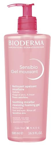 BIODERMA Sensibio Gel Moussant - Nettoyant apaisant micellaire - Démaquille le visage et les yeux - Peaux sensibles - Renforce l’hydratation naturelle - Flacon pompe 500 ml