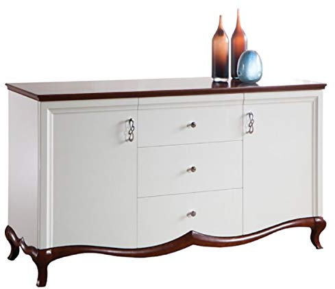Casa Padrino Luxus Art Deco Kommode mit 2 Türen und 3 Schubladen Weiß/Dunkelbraun 164,2 x 46,5 x H. 90,2 cm - Luxus Qualität
