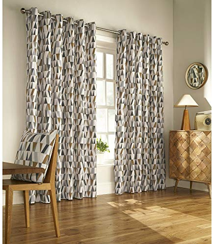 Furn Reno Ringtop Eyelet Curtains (Pair), 168cm x 229cm, Charcoal/Gold