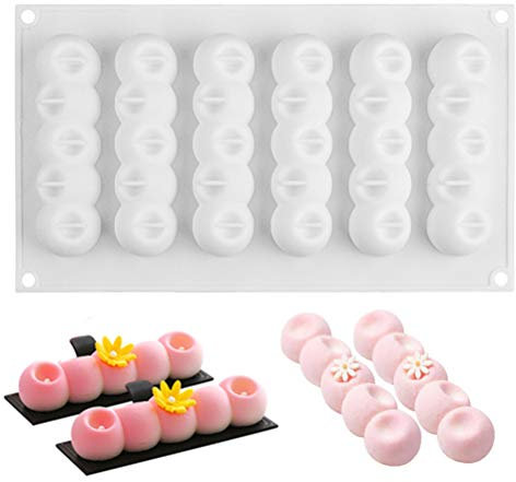 OCPO KITCHEN Moule 3D en Silicone Patisserie, Moules Longues Bandes, Moule à Barre de Chocolat, Moule à Gateau en Forme de Boule Concave pour Glace Pâtisserie Dessert, 6 Cavités