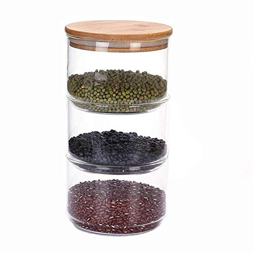 YIDATA Stapelbarer Glasvorratsbehälter, luftdichter 3-Tier-Organisationsbehälter für Küchen-Lebensmittelvorratsbehälter 3 Pack