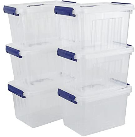 Xyskin Set of 6 Plastic Storage Box, Small Clear Storage Bin with Lid/Latch/Handle, 7 L