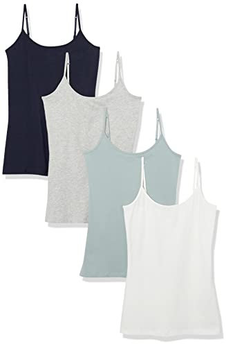 Amazon Essentials Camisola Entallada Mujer, Pack de 4, Azul Marino/Blanco/Gris/Verde Turquesa, XXL