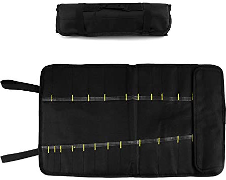 QWORK® Borsa per Coltelli da Chef, 22 Scomparti Borsa en Tessuto Oxford per Utensili da Cucina, Nero