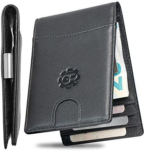 Gravizone® RFID Portefeuille fin avec pince à billets, porte-monnaie pour homme, petit portefeuille, porte-monnaie, porte-monnaie, porte-monnaie, porte-cartes RFID