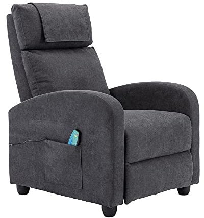 HOMOPIV Relaxsessel, Fernsehsessel mit Liegefunktion Massagefunktion Wärmefunktion, Massagesessel mit Fernbedienung, Ruhesessel Stoff, Liegesessel grau