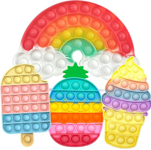 4 Pcs Fidget Toys, Rainbow Push Bubble Fidget Toys Ice Cream Pineapple Toy