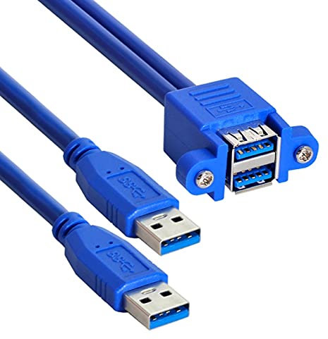 Cablecc Câble d'extension combo double USB 3.0 mâle vers femelle empilable 5 Gbps 50 cm avec trous de montage sur panneau à vis