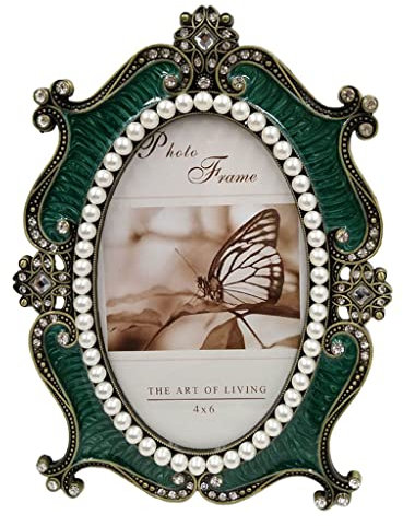 Baoblaze Cadre Photo Vintage en métal Cadre Photo Ovale rétro avec Bordure en Perle Affichage de décoration Cadre de Table de, 6 Pouces