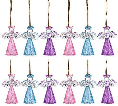 12pcs 2.1 Glass Gold Angel Ornaments Guardian Angels Christmas Tree Ornaments