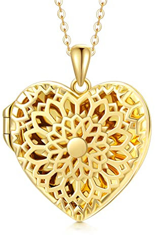 SOULMEET Gelbgold plattiert Sonnenblume Herz Medaillon Halskette, die Bilder hält Foto 925 Sterling Silber benutzerdefinierte Schmuck personalisierte Medaillon Halsketten