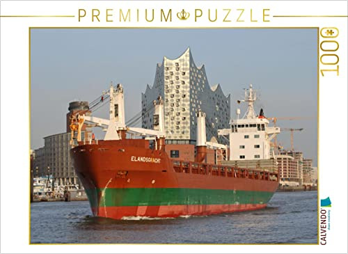 CALVENDO Puzzle Schiff in der Abenddämmerung vor der Hamburger Elbphilharmonie | 1000 Teile Lege-Größe 64 x 48 cm Foto-Puzzle für glückliche Stunden