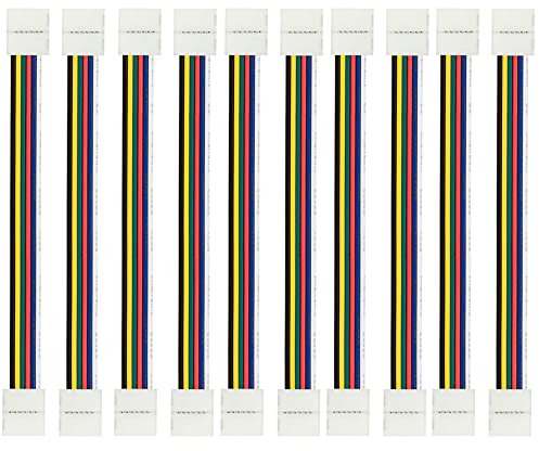 LED Stecker 6-polig, 12mm breit, mit 5 m Verlängerungskabel für wasserdichte oder nicht wasserdichte RGB WW oder RGB+CCT LED Streifen Leuchten – 10-teilig (Strip-to-Strip-Jumper)