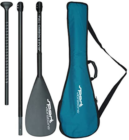 Sport Vibrations® 3 teilig SUP Paddel 100% FullCarbon - 720 Gram Superlight - 8'5x19' Autoklave Carbon-Handle-Antitwist - ABS Schlagschutz mit Paddel Tasche Bag