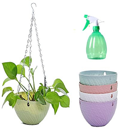 HSNAXingLife 6-teiliges Blumenampel Set,Kunststoff Hängekorb,blumenampeln zum aufhängen innen,Blumenampel Seil Pflanzenhänger(fünf Farben)