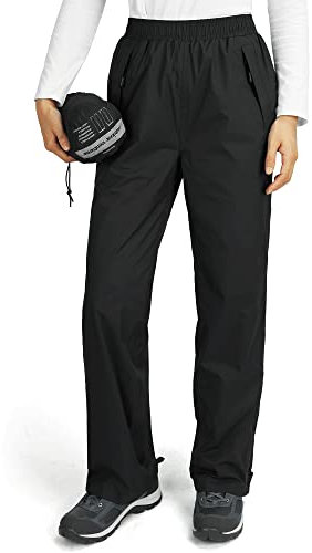 Outdoor Ventures Women's Waterproof Overtrousers Packable Lightweight Hiking Trousers Zipper Pockets Ladies Windproof Cycling Rain Pants for Stormbreak, Walking, Fishing Short Leg Black 14