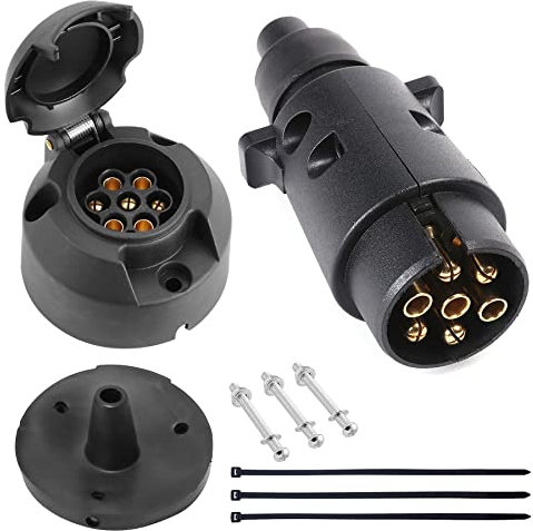 DARKGUARD Enchufe de remolque de 7 pines de 12 V, enchufe de remolque de 7 pines, enchufe de remolque de 7 pines con sello impermeable, conector de remolque hembra de 7 pines, adaptador de remolque de